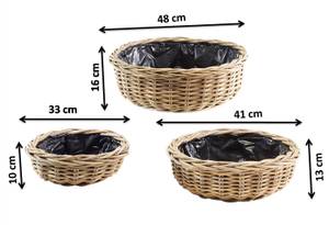 3tlg. Set Blumentopf KUBUTRAYSET Grau - Rattan - 48 x 16 x 48 cm