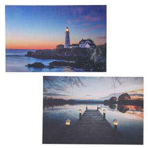 LED-Bild Lighthouse (2er Set) Holzart/Dekor - Holz teilmassiv - 60 x 40 x 2 cm