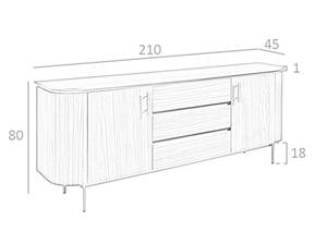 Buffet en bois Noyer et acier poli doré Marron - Bois manufacturé - 210 x 80 x 45 cm