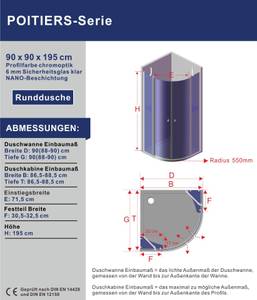 Duschkabine POLTIERS Silber - Glas - 90 x 195 x 90 cm