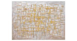 Acrylbild handgemalt Glossy Maze Beige - Gold - Massivholz - Textil - 100 x 75 x 4 cm