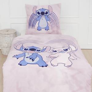 Bettwäsche Lilo & Stitch Flanell 2-tlg. Blau - Pink - Weiß - Textil - 135 x 200 x 1 cm