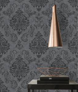 Barocktapete mit Ornamenten Grau Schwarz Schwarz - Grau - Silber - Kunststoff - Textil - 53 x 1005 x 1 cm
