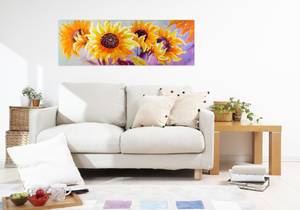 Bild handgemalt Symphony of Sunflowers Orange - Gelb - Massivholz - Textil - 150 x 50 x 4 cm