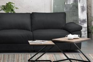 Ecksofa LOLA XL motor. Relaxfunktion Schwarz - Ecke davorstehend links - Longchair davorstehend links - Ottomane davorstehend links - Echtleder - Massivholz