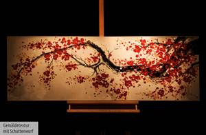 Acrylbild handgemalt Cherrytree Alley Rot - Weiß - Massivholz - Textil - 150 x 50 x 4 cm
