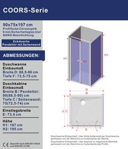 AQUALAVOS Nano Eckdusche Pendeltür 90 x 75 cm