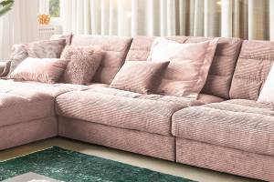 Ecksofa LANA XL Sofa Cord Recamiere Pink - Ecke davorstehend links