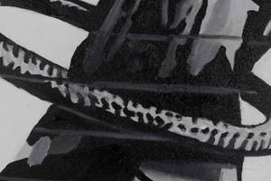 Acrylbild handgemalt Banksy's Hula Hoop Schwarz - Weiß - Massivholz - Textil - 60 x 90 x 4 cm