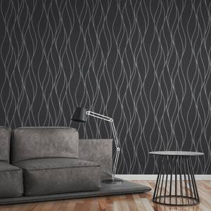 Streifentapete Vlies Schwarz - Grau - Silber - Kunststoff - Textil - 53 x 1050 x 1 cm