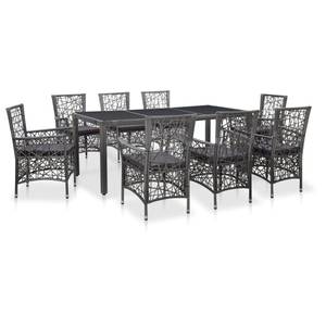 Ess-Set (9-teilig) 3001564-1 Grau - Kunststoff - Polyrattan - 90 x 75 x 190 cm