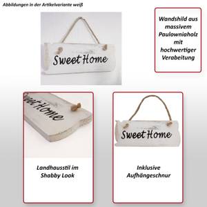 Wandschild Sweet Home Shabby-Look Weiß - Holzart/Dekor - Holz teilmassiv - 25 x 10 x 1 cm