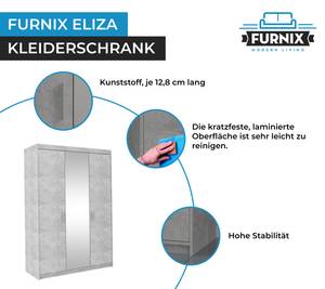 Furnix Schrank Eliza 3D Beton + Spiegel Grau