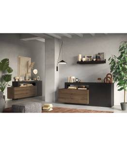 Buffet 1 porte et 3 tiroirs - L160 cm Noir - Bois manufacturé - 42 x 82 x 160 cm