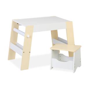 Kindersitzgruppe aus Hocker und Tisch Beige - Weiß - Holzwerkstoff - 73 x 50 x 46 cm