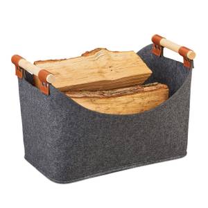 Sac en feutre avec poignées en bois Anthracite - Marron clair