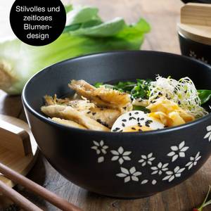 Ramen Schüssel Blumen mit Deckel Schwarz