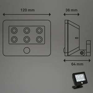LED Außenleuchte, Sensor, schwarz, 6xLED Schwarz - Kunststoff - 12 x 9 x 6 cm