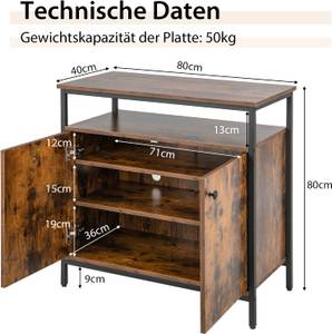 Sideboard mit 3-stöckiger Schrank Braun - Holzwerkstoff - 40 x 80 x 80 cm