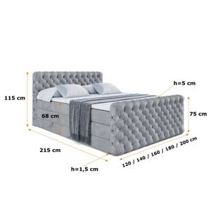 Boxspringbett BOXI8-Z KING Hellgrau - Breite: 180 cm