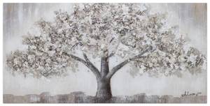 Tableau peint Saule de la Sagesse Gris - Bois massif - Textile - En partie en bois massif - 120 x 60 x 4 cm