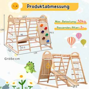 7-in-1 Klettergerüst Woody VII+ Beige - Holzwerkstoff - Massivholz - 120 x 120 x 134 cm