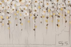 Bild handgemalt Versammlung der Blumen Schwarz - Massivholz - Textil - 80 x 80 x 4 cm