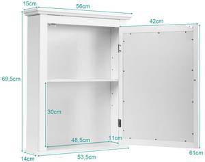 Spiegelschrank Bad Wandschrank Weiß - Holzwerkstoff - 15 x 70 x 56 cm