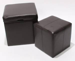 Siège cube (lot de 2) Marron - Cuir véritable - 44 x 45 x 44 cm