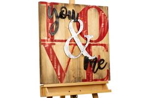 Tableau en bois Pure Love Marron - Rouge - Métal - En partie en bois massif - 60 x 60 x 5 cm