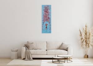 Acrylbild handgemalt Flowerway to Dream Blau - Pink - Massivholz - Textil - 40 x 120 x 4 cm
