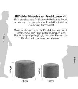 Pouf Hocker Sitzhocker Webstoff Ø 60cm Anthrazit - 60 x 40 x 60 cm