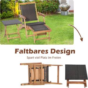 Sonnenliege mit Fußstütze+Beistelltisch Braun - Metall - Rattan - Massivholz - Holzart/Dekor - 61 x 81 x 135 cm