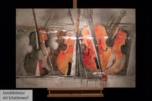 Tableau peint Quatuor de violons Gris - Orange - Bois massif - Textile - 120 x 80 x 4 cm