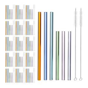 96 x Strohhalme Glas bunt 15 & 23 cm Blau - Grün - Orange - Glas - Metall - Textil - 1 x 23 x 1 cm