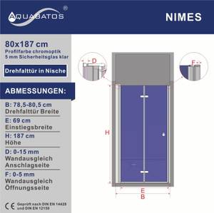 Falttür Duschtür Nischentür Duschwand Breite: 80 cm