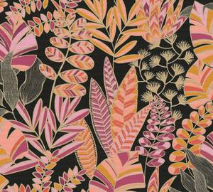 Tapete Vlies Floral Schwarz Pink Orange Schwarz - Gold - Orange - Pink - Violett