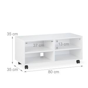 TV Board mit 4 Fächern rollbar Weiß - Holzwerkstoff - Textil - 80 x 35 x 35 cm