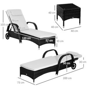 Sonnenliege Set 3-tlg. 862-011BK Schwarz - Cremeweiß