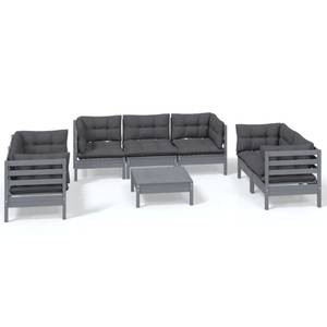 8-tlg. Garten-Lounge-Set mit Kissen Grau