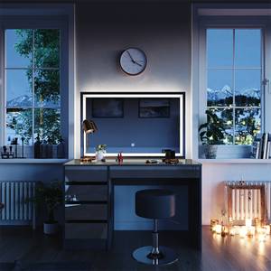 Coiffeuse Sherry, miroir LED et tabouret Anthracite brillant