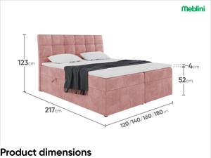 Boxspringbett Drago Rosé - Breite: 180 cm - H3