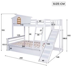 Etagenbett Jupitur Ⅴ Weiß - Holzwerkstoff - Metall - Massivholz - Holzart/Dekor - 148 x 193 x 250 cm