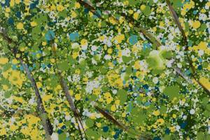 Tableau peint à la main Natures Roof Marron - Vert - Bois massif - Textile - 100 x 75 x 4 cm