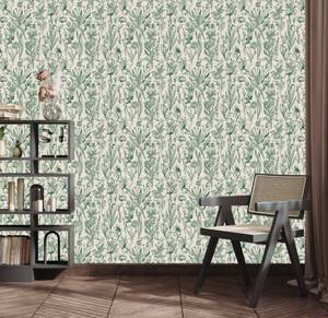 Papier Peint FLEURS DES CHAMPS Nature Beige - Vert - Papier - Textile - 53 x 1000 x 1000 cm