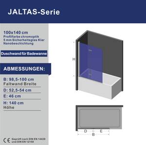 Duschwand für Badewanne faltbar GWALAS Breite: 100 cm