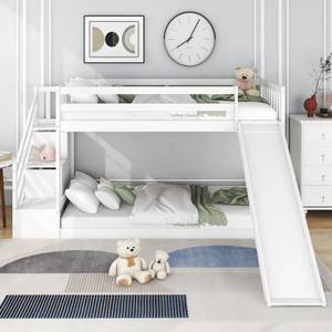 Lit superposé lit enfant Jupitur Ⅵ Blanc - Bois manufacturé - Métal - Bois massif - 223 x 125 x 243 cm