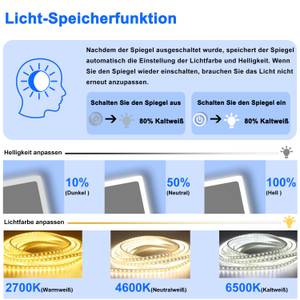 Rund LED Badspiegel Uhr Lupe 17TMX 60 x 60 cm