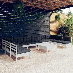 11-tlg. Garten-Lounge-Set mit Kissen Weiß