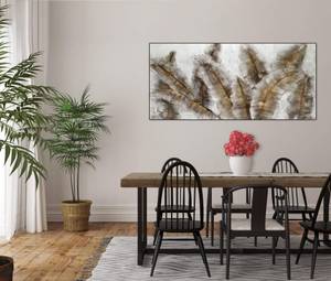 Acrylbild handgemalt Iced Feathers Braun - Weiß - Massivholz - Textil - 140 x 70 x 4 cm